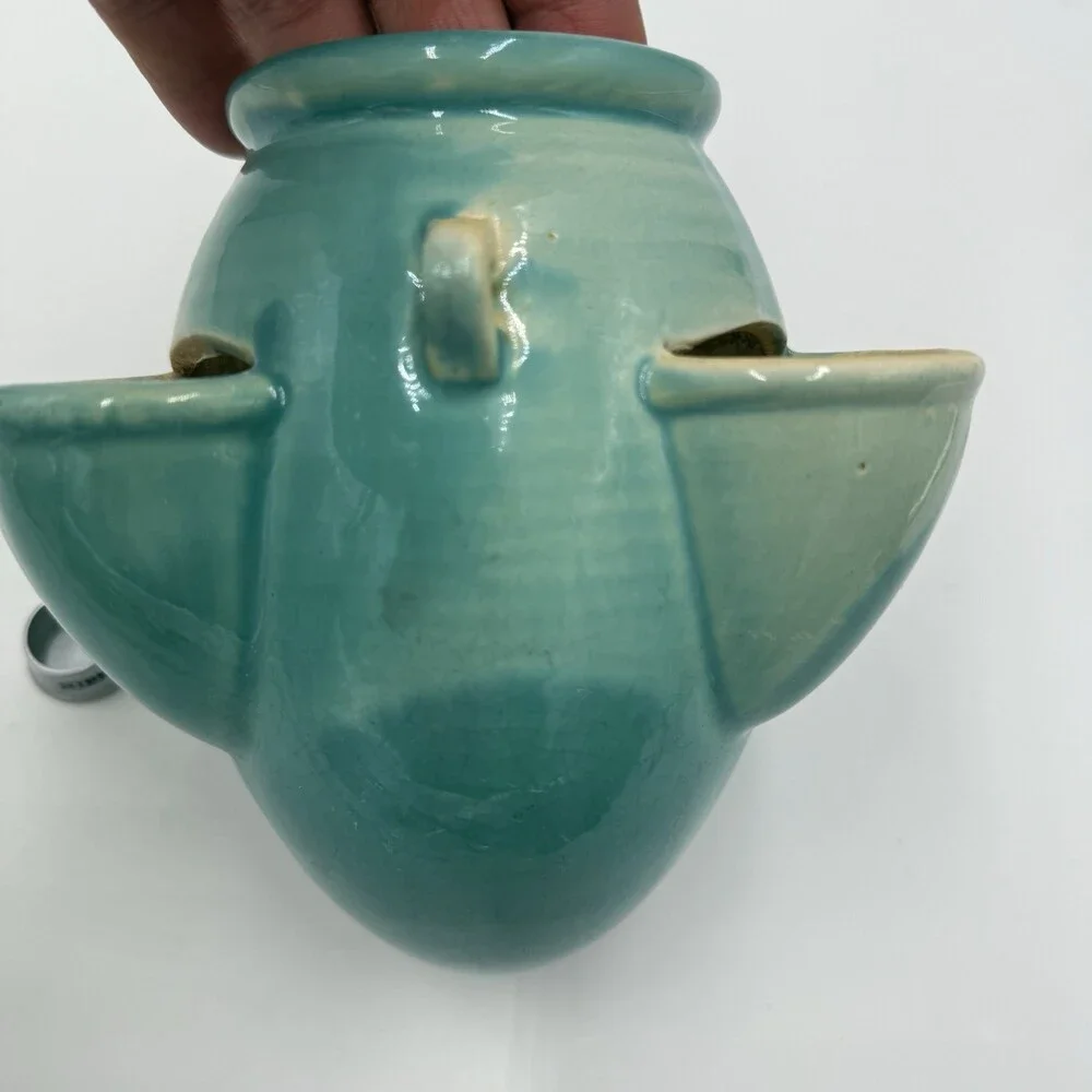 Roseville Art Pottery Ixia Art Deco 1937 hanging pocket planter turquoise 6”